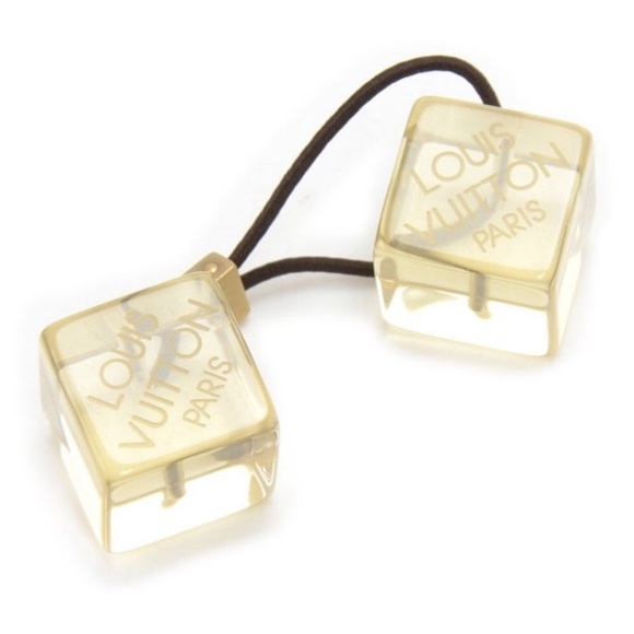 Louis Vuitton Vintage Lucite Hair Tie Cube bobble Set of 2 With Carrying Pouch - Picture 2 of 11